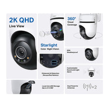 TP-Link Tapo C520WS trådløst 2K QHD overvågningskamera med starlight natvision, 360° dækning, IP66, dual antenner, microSD slot.