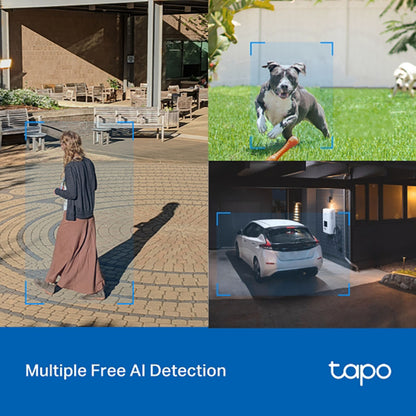 TP-Link Tapo C520WS trådløst overvågningskamera AI detektion udendørs flere motiver blå boks markering.