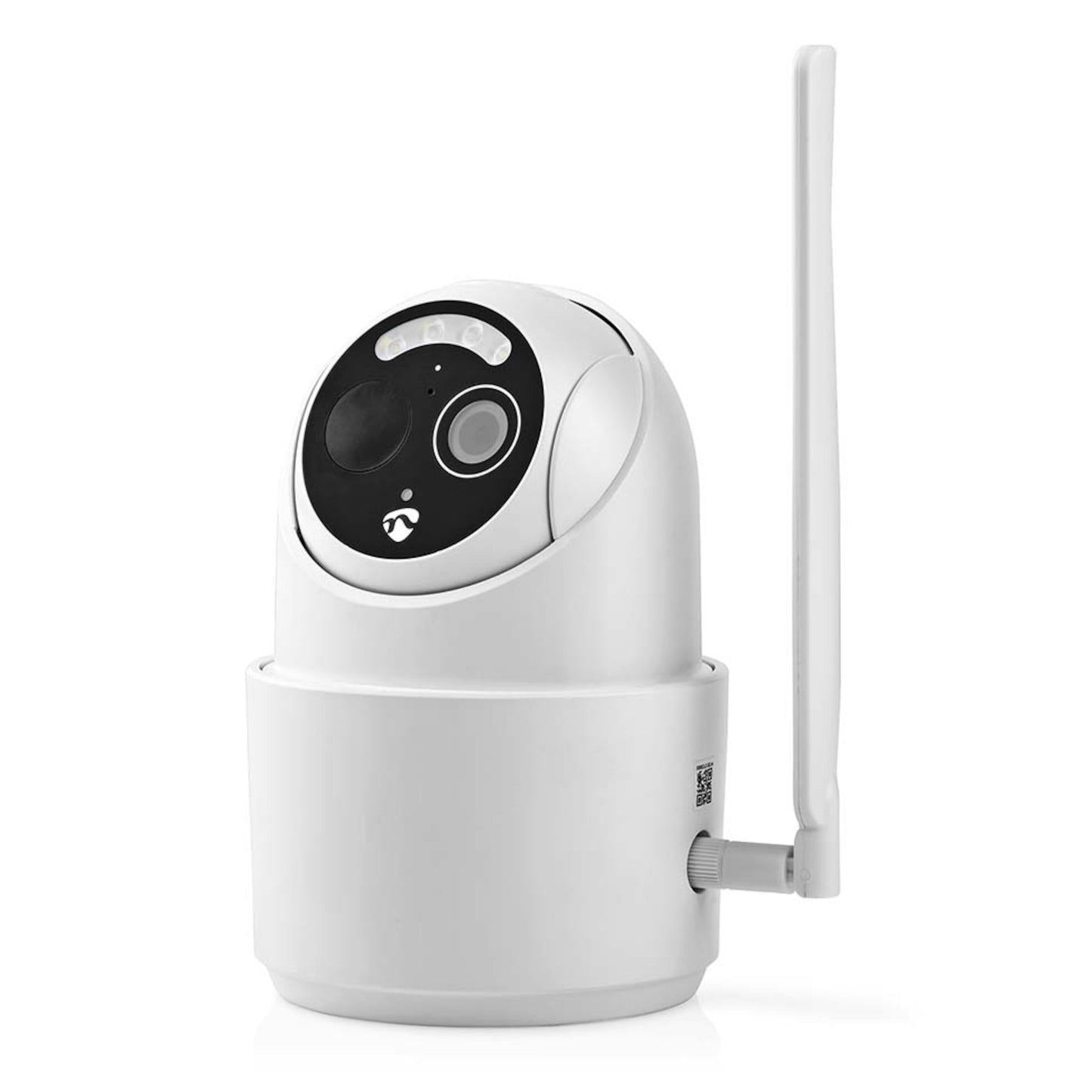 Udendørs 4G og solcelle drevet hvid domekamera med roterende linse, infrarøde LED'er og høj ekstern antenne.