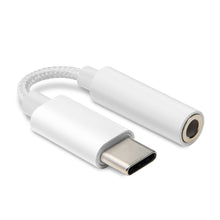 Linocell USB-C til 3,5 mm adapter, hvid, kort flettet kabel til hovedtelefoner med 3,5 mm stik og USB-C-enheder.