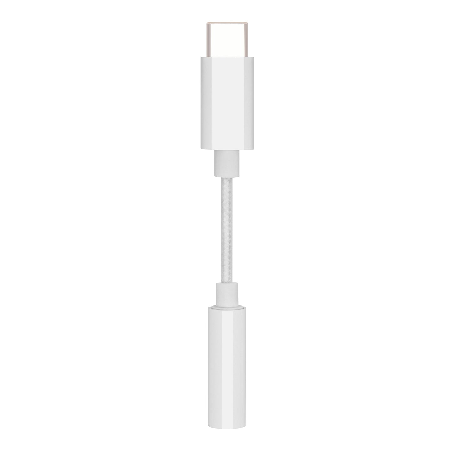 Linocell USB-C til 3,5 mm hovedtelefonadapter hvid med flettet kabel.