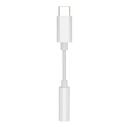 Linocell USB-C til 3,5 mm hovedtelefonadapter hvid med flettet kabel.