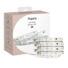Aqara LED-strips T1 2m foran æske med Apple HomeKit logo, hvid model, synlige LED-lys og enkel emballage.