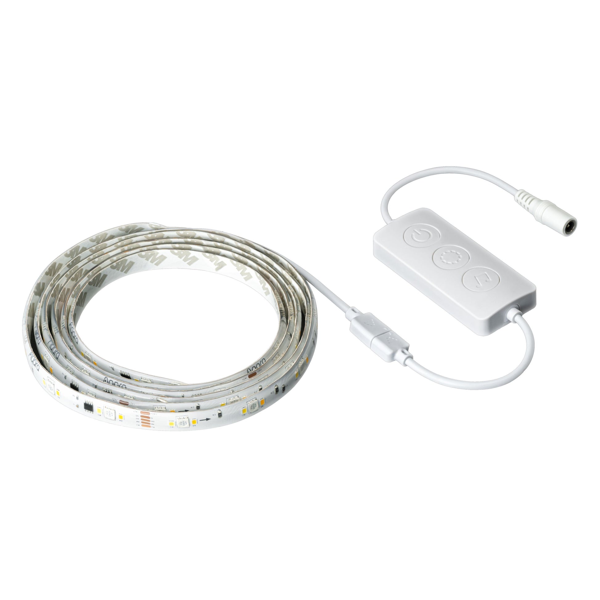 Aqara LED-strips T1 2m, hvid tre-knaps betjeningsenhed, stik og kabel, kompatibel med Apple HomeKit.