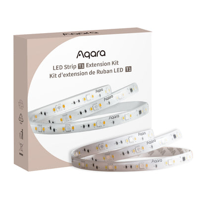 Aqara LED-strips T1 forlængelse 1 m, æske med engelsk/fransk tekst og kompatibilitetsikoner, brand: Aqara.
