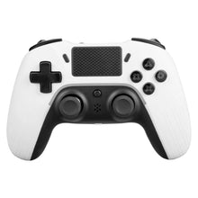 Deltaco trådløs controller til PS4 og PC, hvid, med to joysticks, D-pad, fire knapper, touchpad og skulderknapper.
