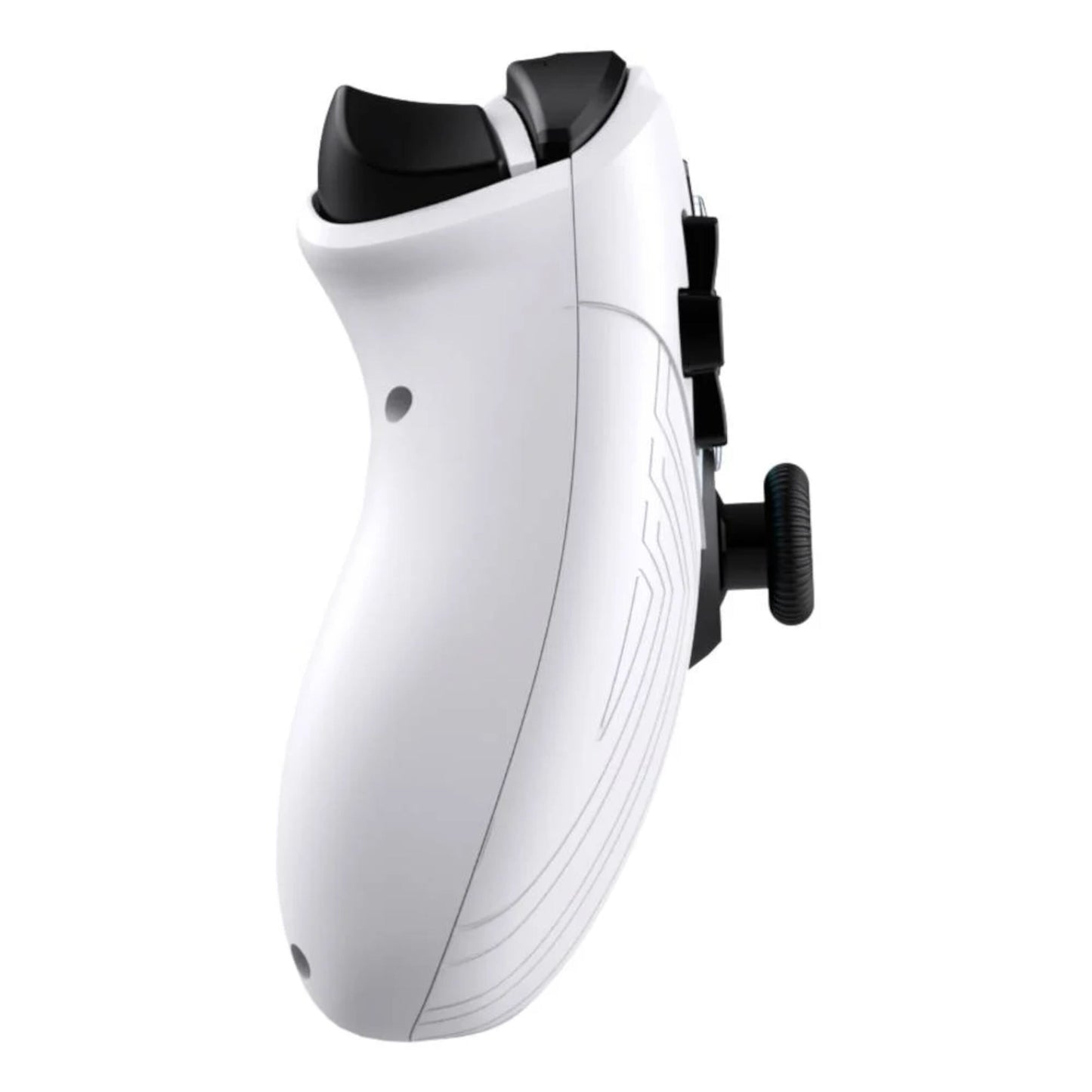 Deltaco Trådløs controller til PS4 og PC, hvid, close-up sideview med knapper, triggere og greb detaljer.