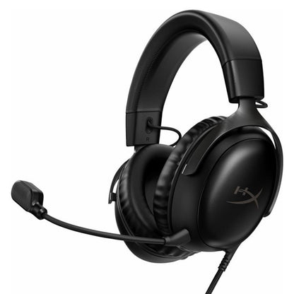 HyperX Cloud III sort over-ear gaming headset med polstret bøjle, bløde ørepuder, DTS Spatial Audio, boom og aftagelig mikrofon.