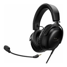 HyperX Cloud III sort gaming headset med polstret bøjle, justerbar mikrofon, 3,5 mm jack og HyperX-logo på ørekoppen.