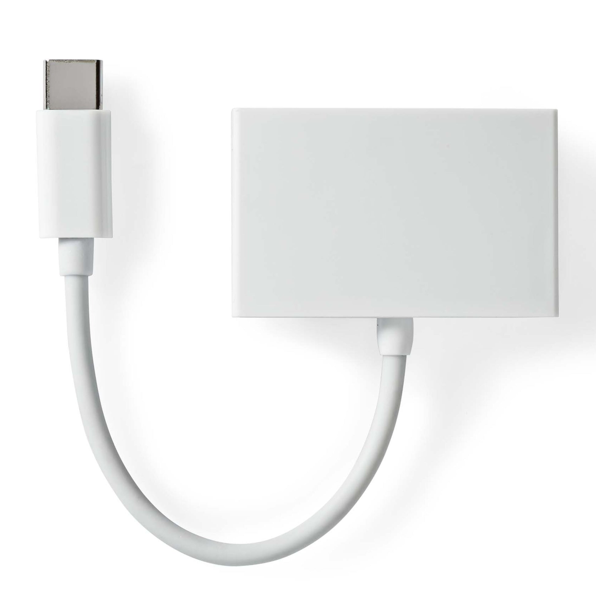 Nedis USB-C til HDMI lydadapter i hvid med kort kabel, USB-C stik, HDMI-port samt understøttelse af hovedtelefon og mikrofon.