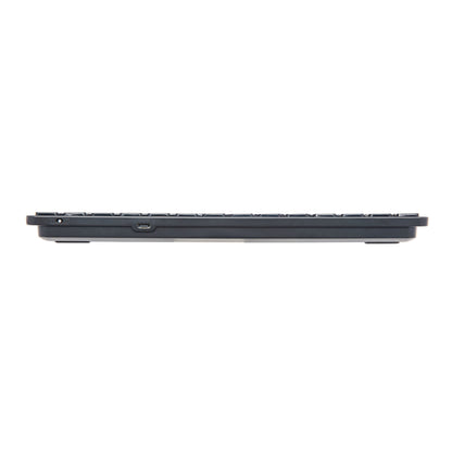 Linocell Bluetooth-tastatur, sort, slank profil, lavtastet design, opladningsport, multisupport, sideview.