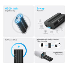 TP-Link Tapo A100 batteripakke 6700mAh, 6-vejs beskyttelse, ingen memory-effekt, quick release til Tapo-enheder.
