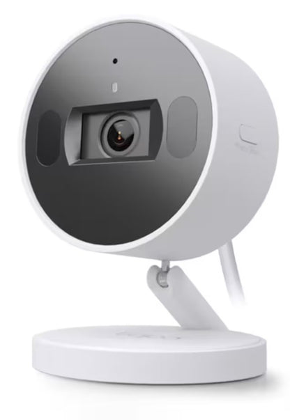 TP-Link Tapo C125 overvågningskamera indendørs, sort front, rund base, justerbart stativ, 2K QHD opløsning, ledning.