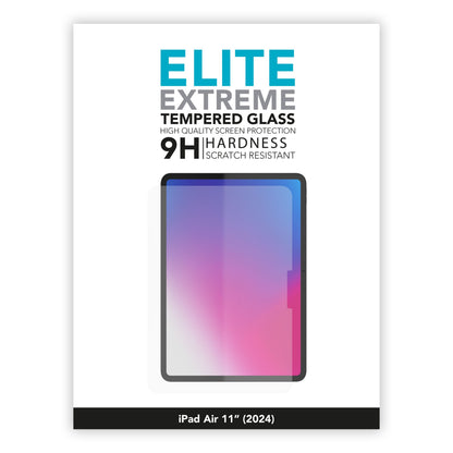 Linocell Elite Extreme skærmbeskyttelse emballage til iPad Air 11" (2024) med tabletgrafik og modeltekst.
