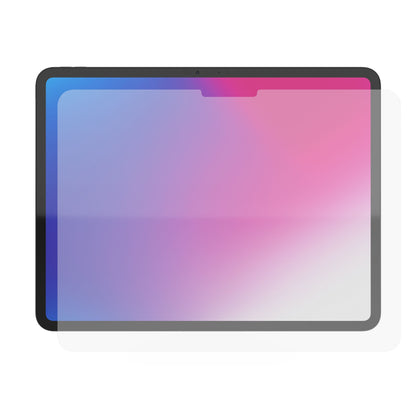 Elite Extreme skærmbeskyttelse til iPad Air 13" (2024) delvist monteret på tablet med blå-til-pink displaybaggrund.