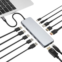 Plexgear USB-C Multiadapter 100W passthrough, 13 porte til USB, HDMI, Ethernet og hukommelseskort.
