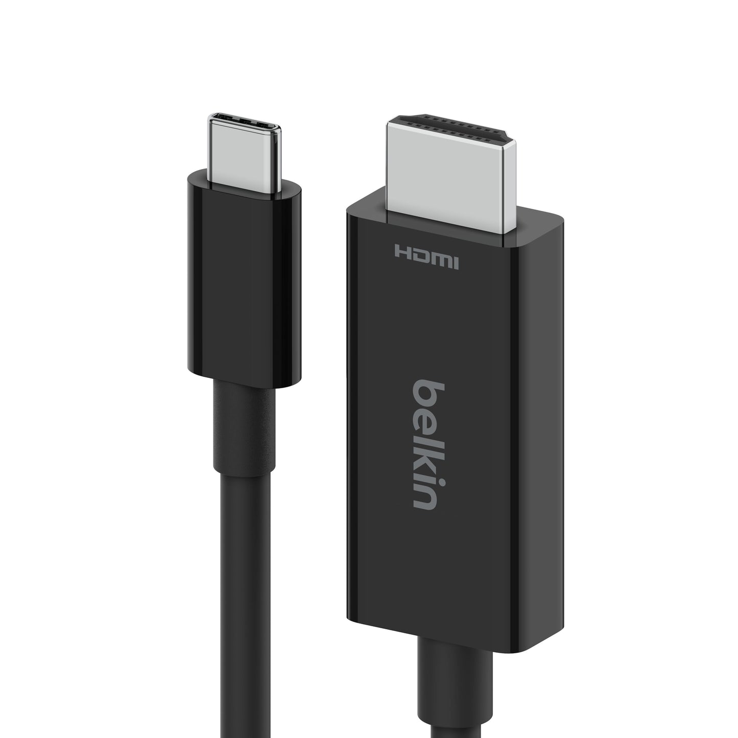 Belkin USB-C til HDMI-kabel 8K/60Hz 2m sort med USB-C og HDMI-stik.