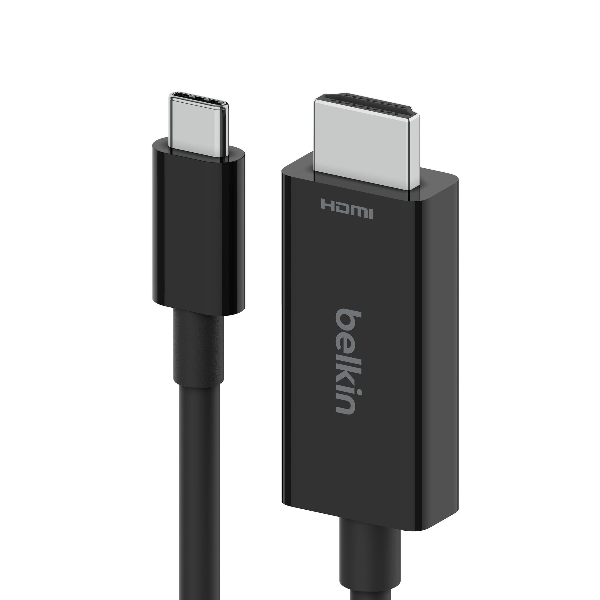 Belkin USB-C til HDMI-kabel 8K/60Hz 2m sort med USB-C og HDMI-stik.