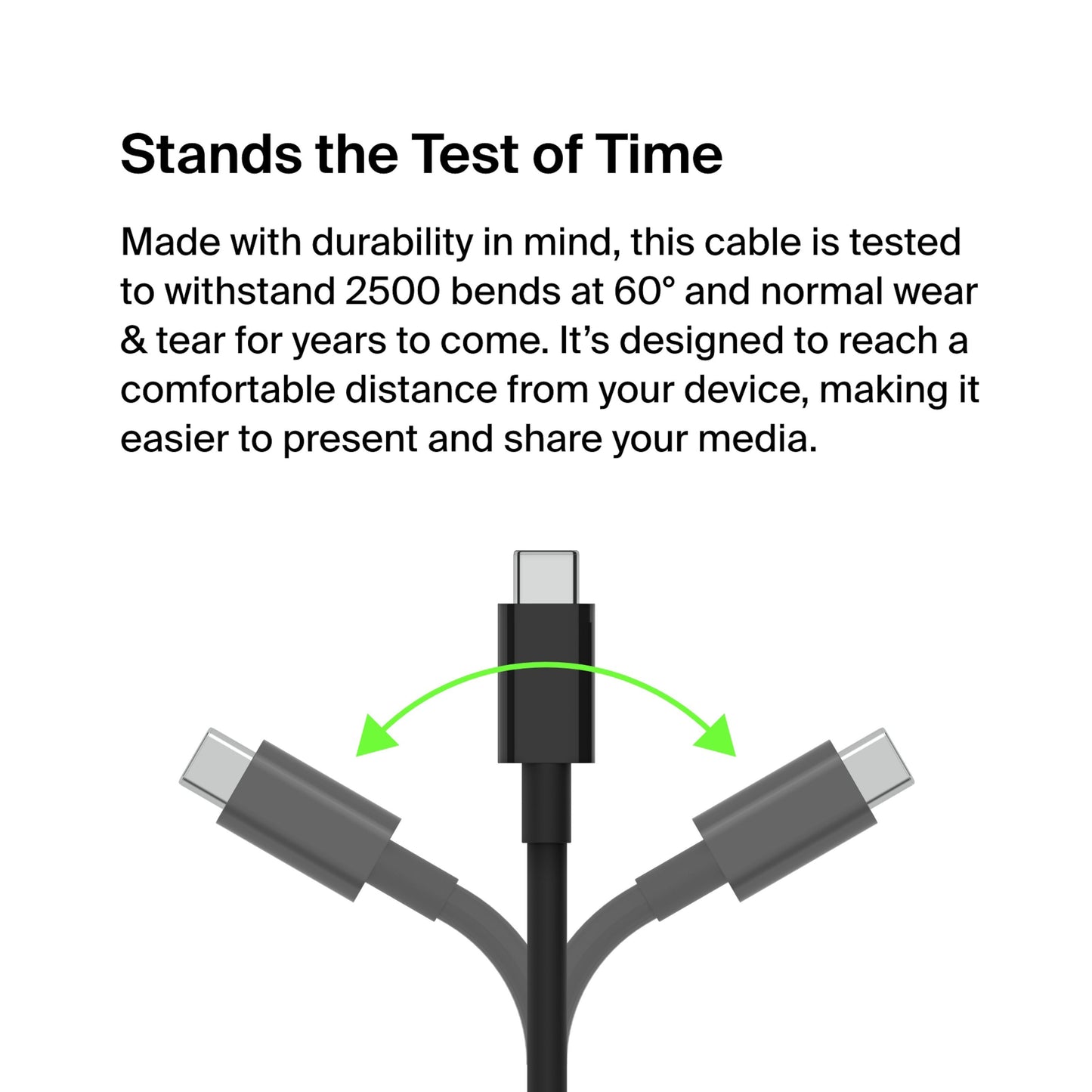 Belkin USB-C til HDMI kabel 8K/60Hz 2m sort, fleksibel, modstår 2500 bøjninger ved 60° vinkel.