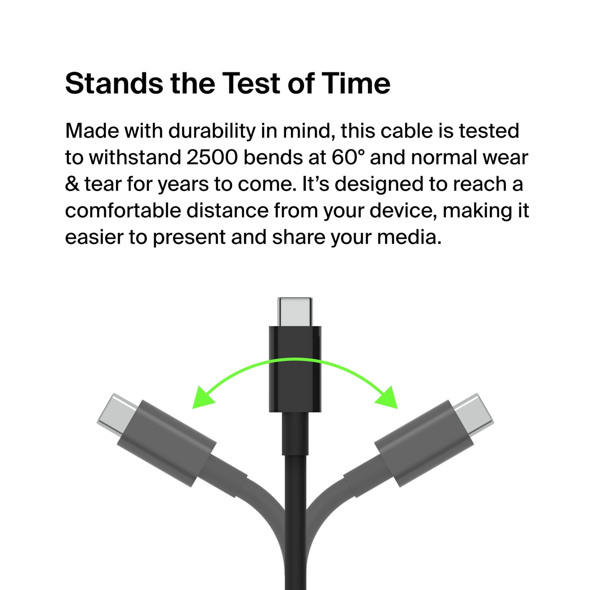 Belkin USB-C til HDMI kabel 8K/60Hz 2m sort, fleksibel, modstår 2500 bøjninger ved 60° vinkel.