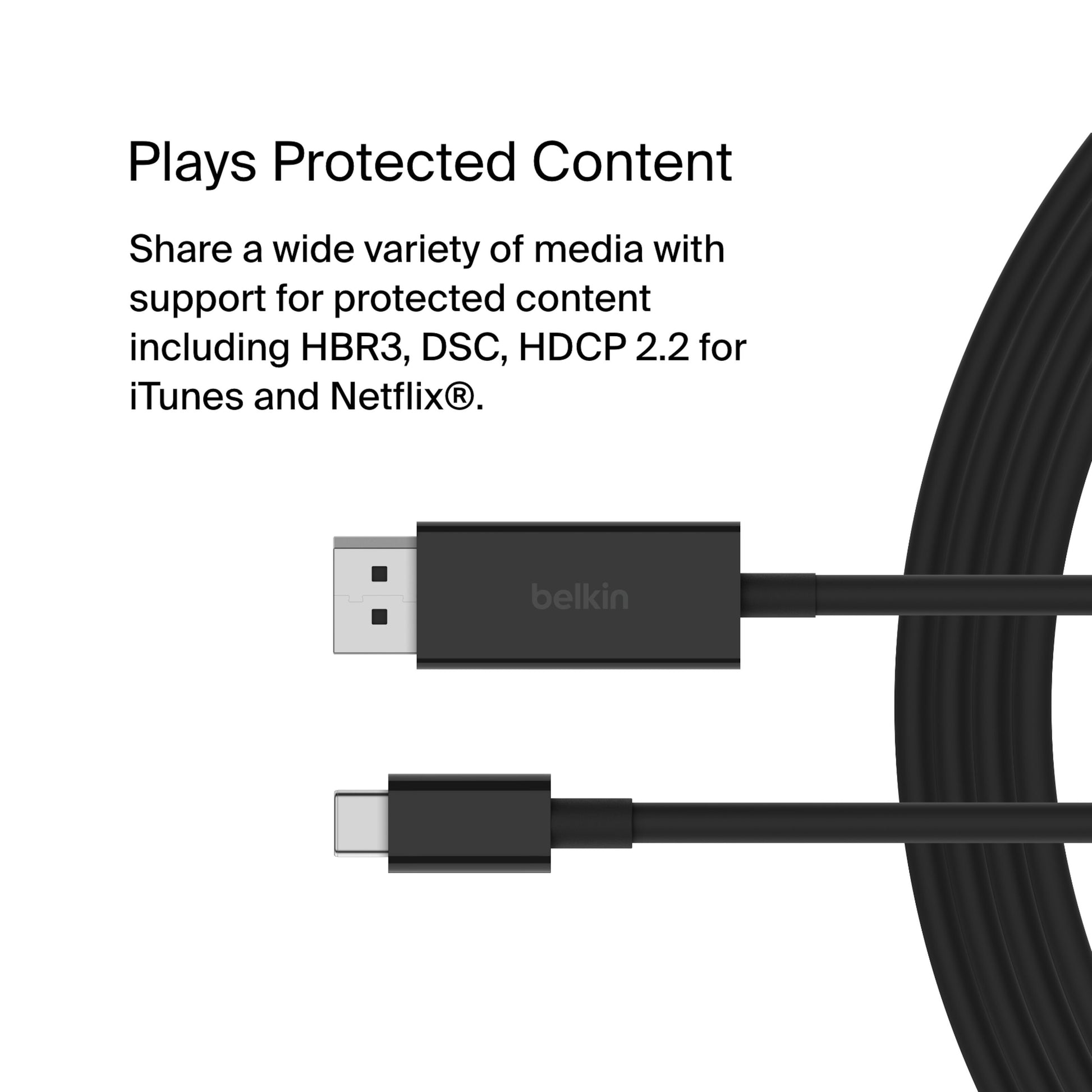 Belkin USB-C til DisplayPort 2 m kabel med USB-C og DisplayPort 1.4 stik, understøtter 8K/60 Hz, HBR3, DSC, HDCP 2.2.