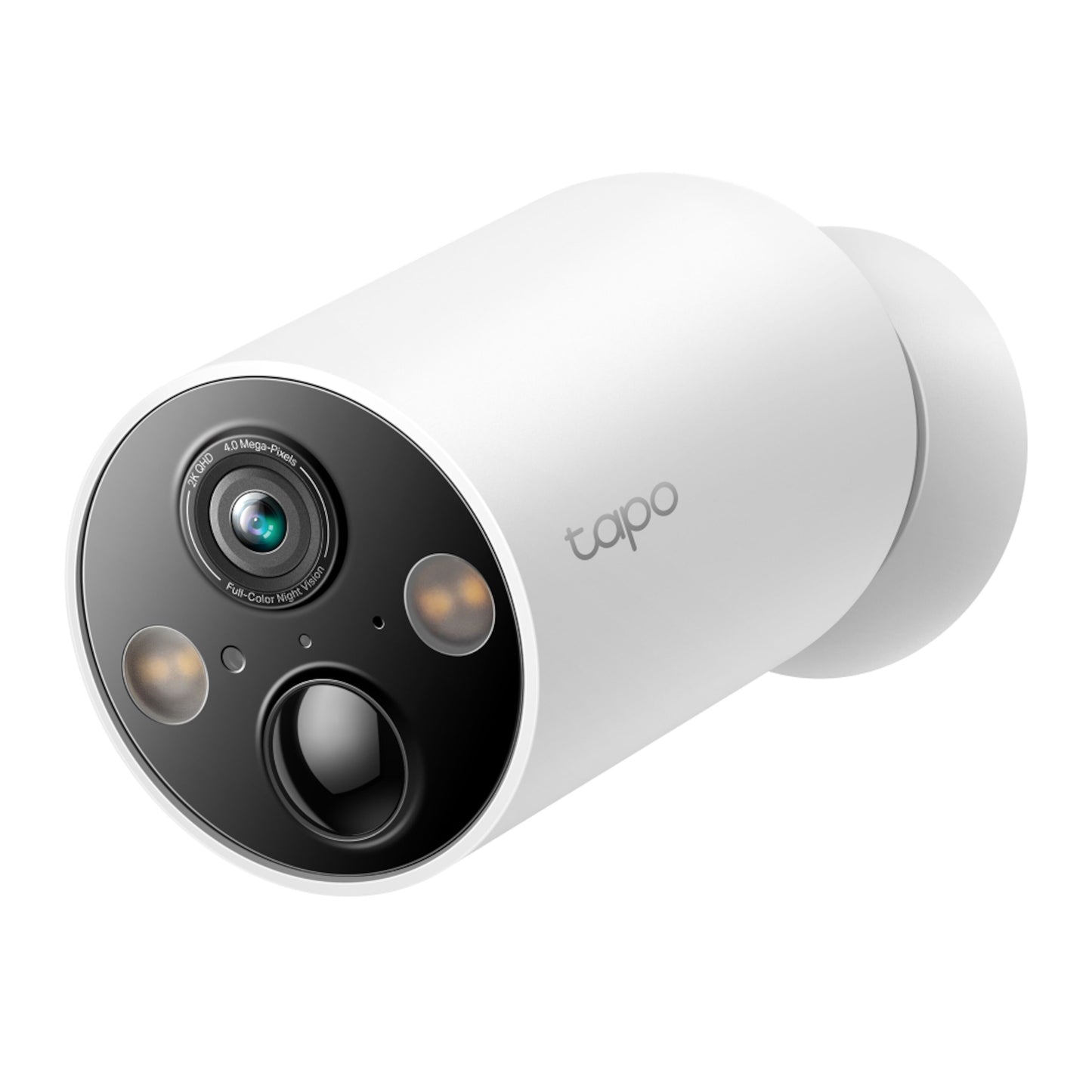 TP-Link Tapo C425 Wi-fi overvågningskamera 2-pak hvide cylindriske kameraer, sort frontpanel, Tapo-logo.