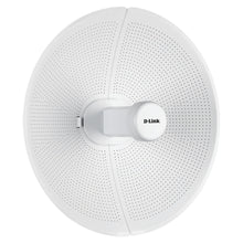 Dlink DAP-3712 rund hvid radiolink accesspoint 867 Mb/s, perforeret overflade og centerbeslag, set forfra.