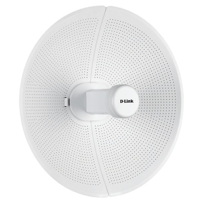 Dlink DAP-3712 rund hvid radiolink accesspoint 867 Mb/s, perforeret overflade og centerbeslag, set forfra.