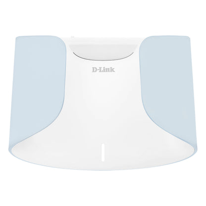 Dlink M30 Aquila Pro AI Mesh-router AX3000, hvid/blå, Wi-Fi 6, set oppefra med Dlink-logo på toppen og afrundede kanter.