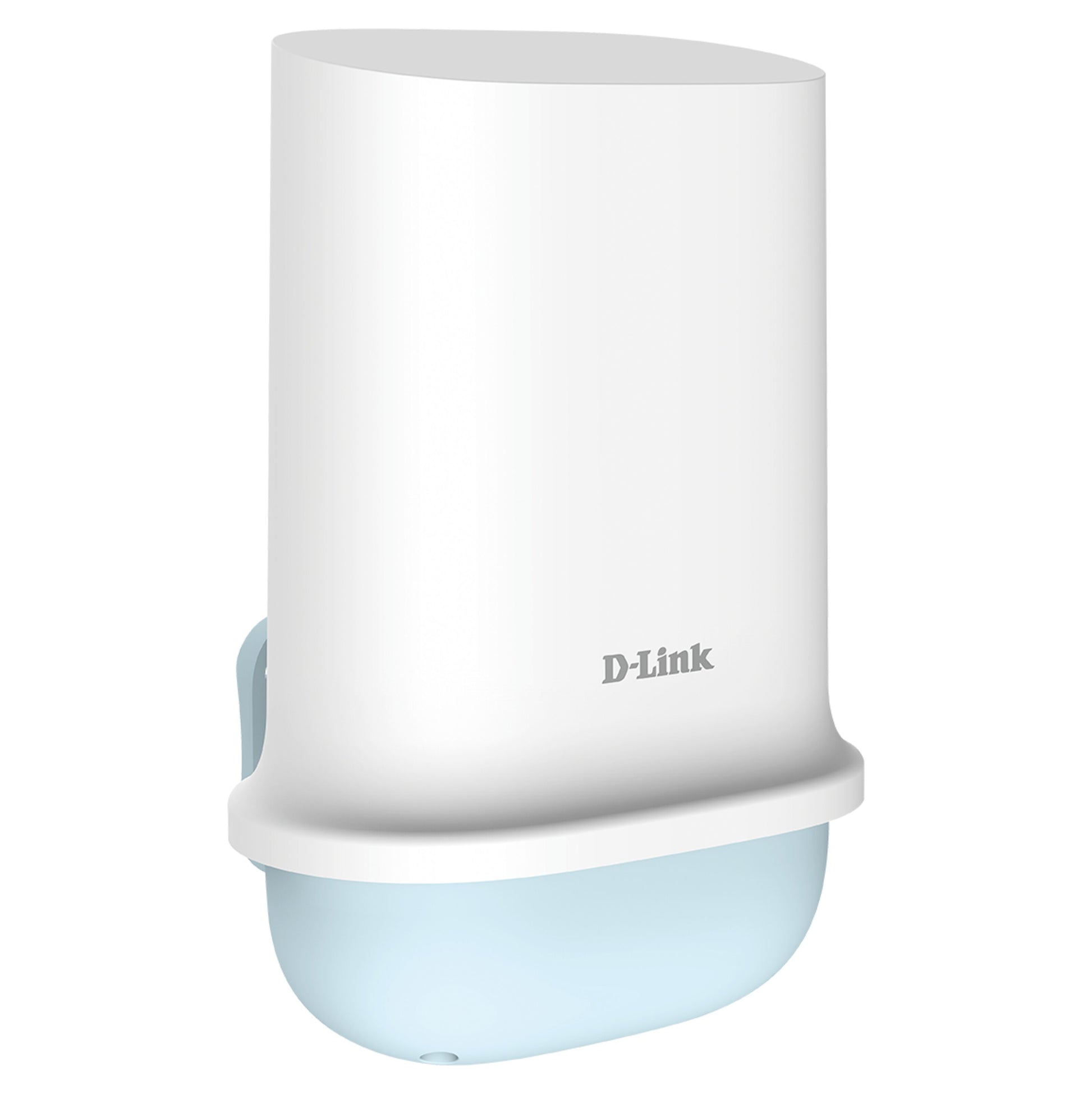 D-Link DWP-1010KT 5G CPE og WiFi 6 AX1500 router i hvid og lyseblå med afrundede kanter.