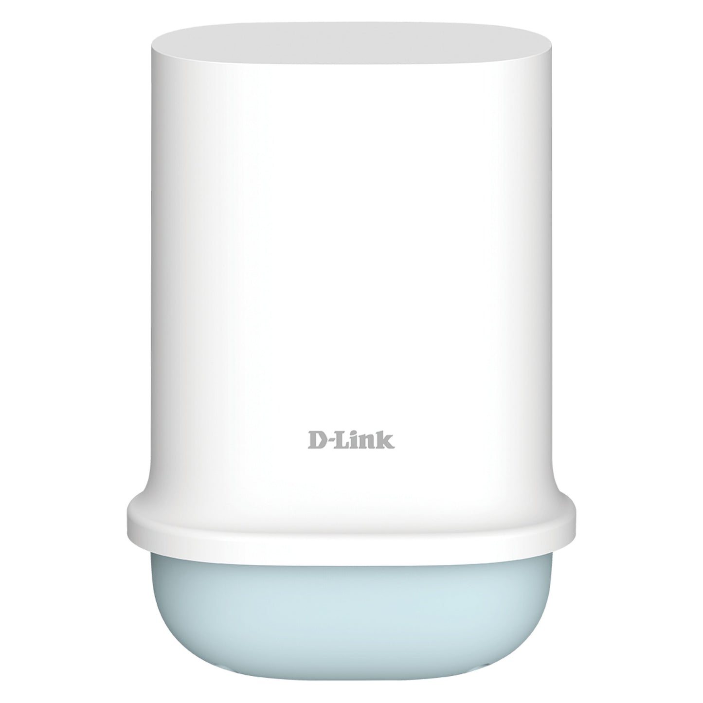 Dlink DWP-1010KT hvid cylindrisk 5G-router og WiFi-router AX1500, afrundede kanter, lyseblå base, WiFi 6.
