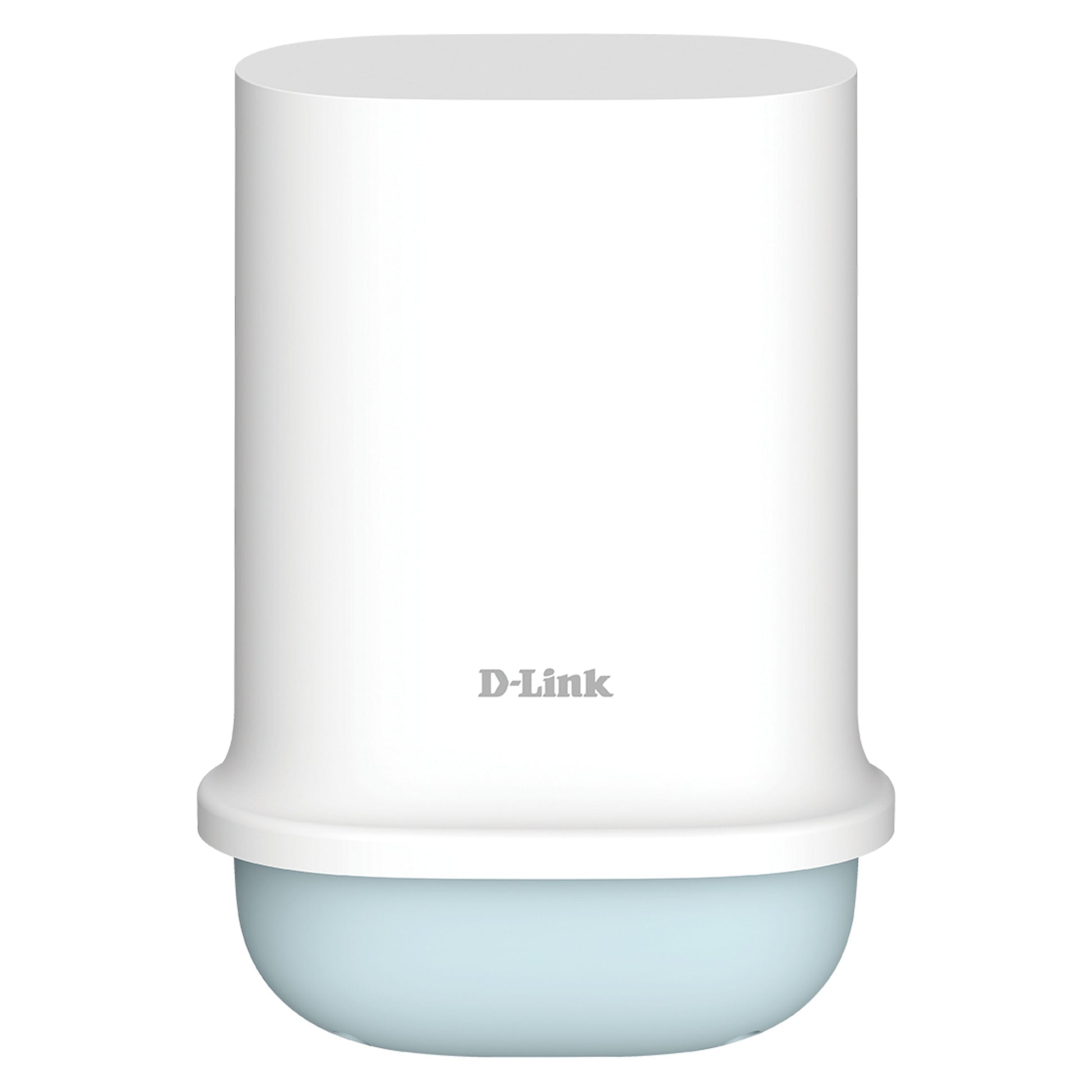 Dlink DWP-1010KT hvid cylindrisk 5G-router og WiFi-router AX1500, afrundede kanter, lyseblå base, WiFi 6.