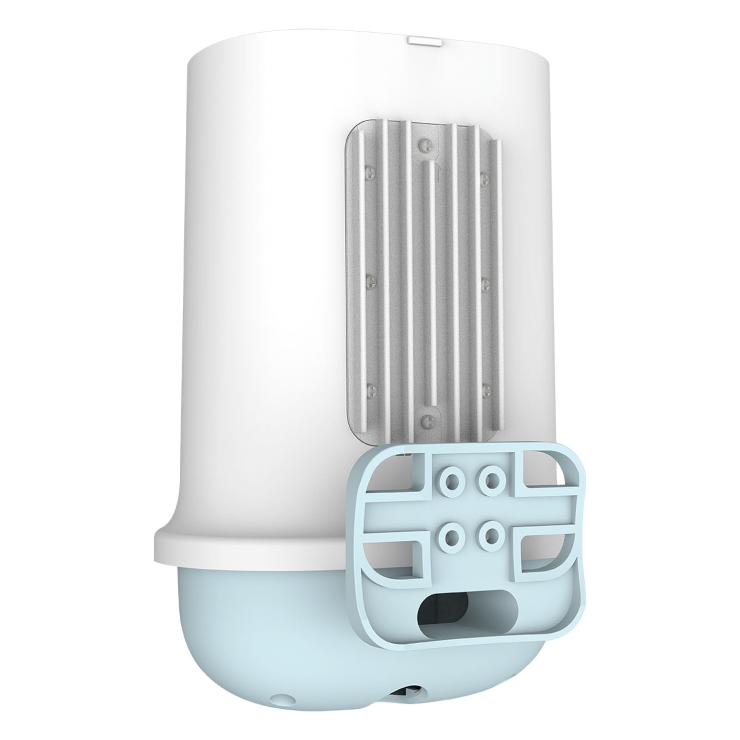 D-Link DWP-1010KT CPE 5G-router AX1500, hvid og lyseblå, udendørs med metalbeslag og flere porte eller ventilationsslidser.
