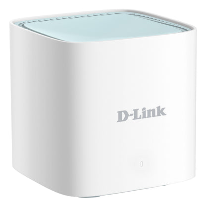 D-Link DWP-1010KT 5G-router AX1500, hvid kubeform, lyseblå top og frontlogo.