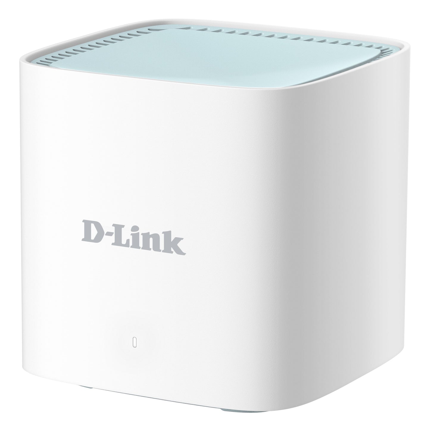 D-Link DWP-1010KT 5G WiFi-router AX1500, hvid kubisk form med afrundede kanter og lyseblå top, WiFi 6.
