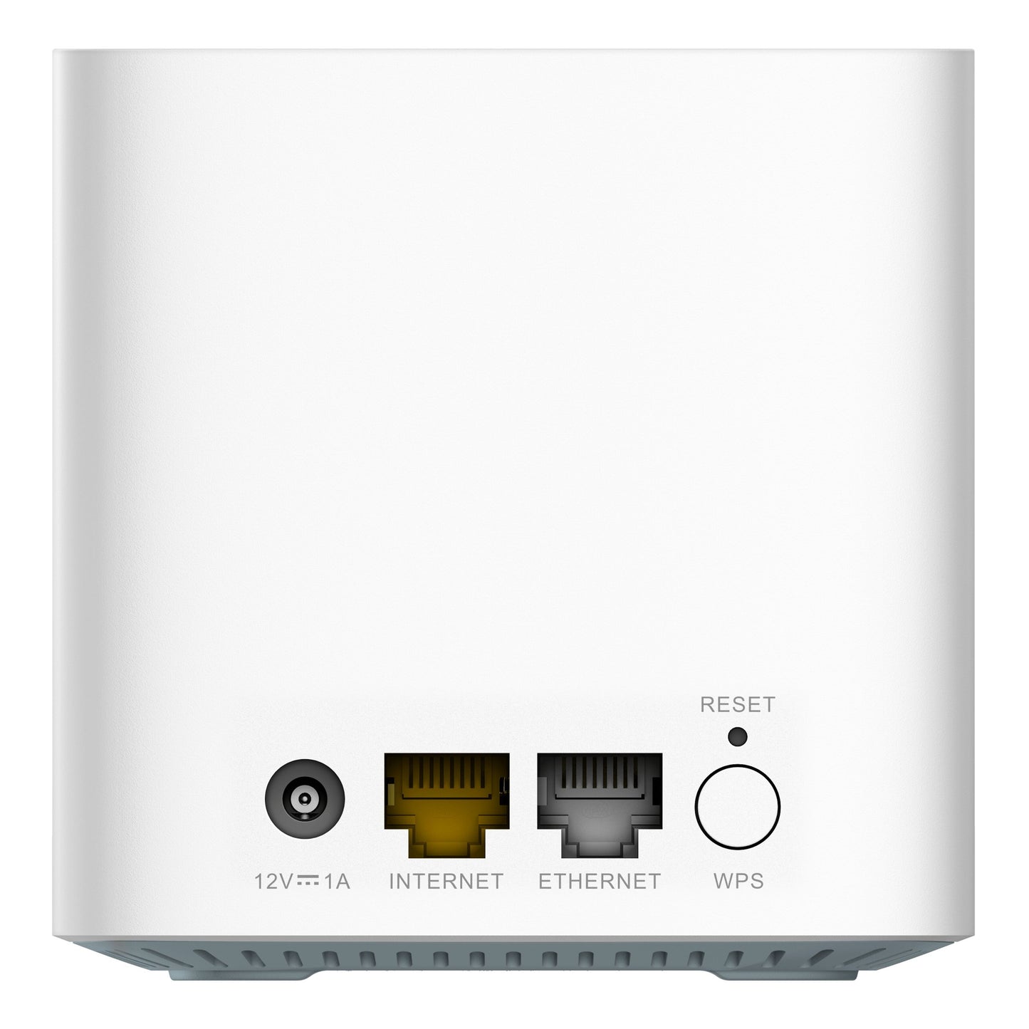 D-Link DWP-1010KT 5G og AX1500 WiFi 6 router i hvid med port til strøm, internet, ethernet, reset og WPS bagpå.