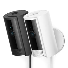 Ring Indendørs Kamera Gen. 2 trådløs sort og hvid, side om side, linse, blå indikator, 1080p HD, perforeret højttaler.