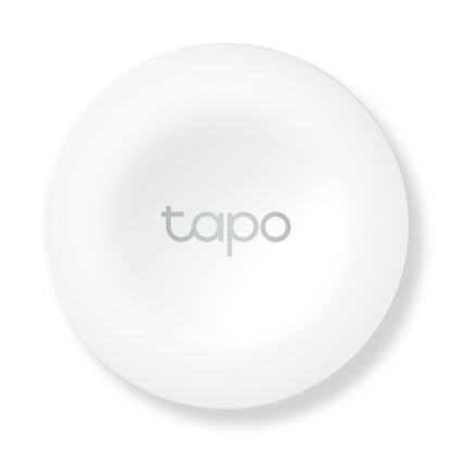 TP-Link Tapo S200B rund hvid smart fjernbetjening med gråt "tapo"-logo i midten.