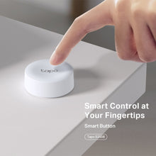 TP-Link Tapo S200B smart fjernbetjening, hvid, rund knapdesign, tekst: Smart kontrol lige ved hånden.