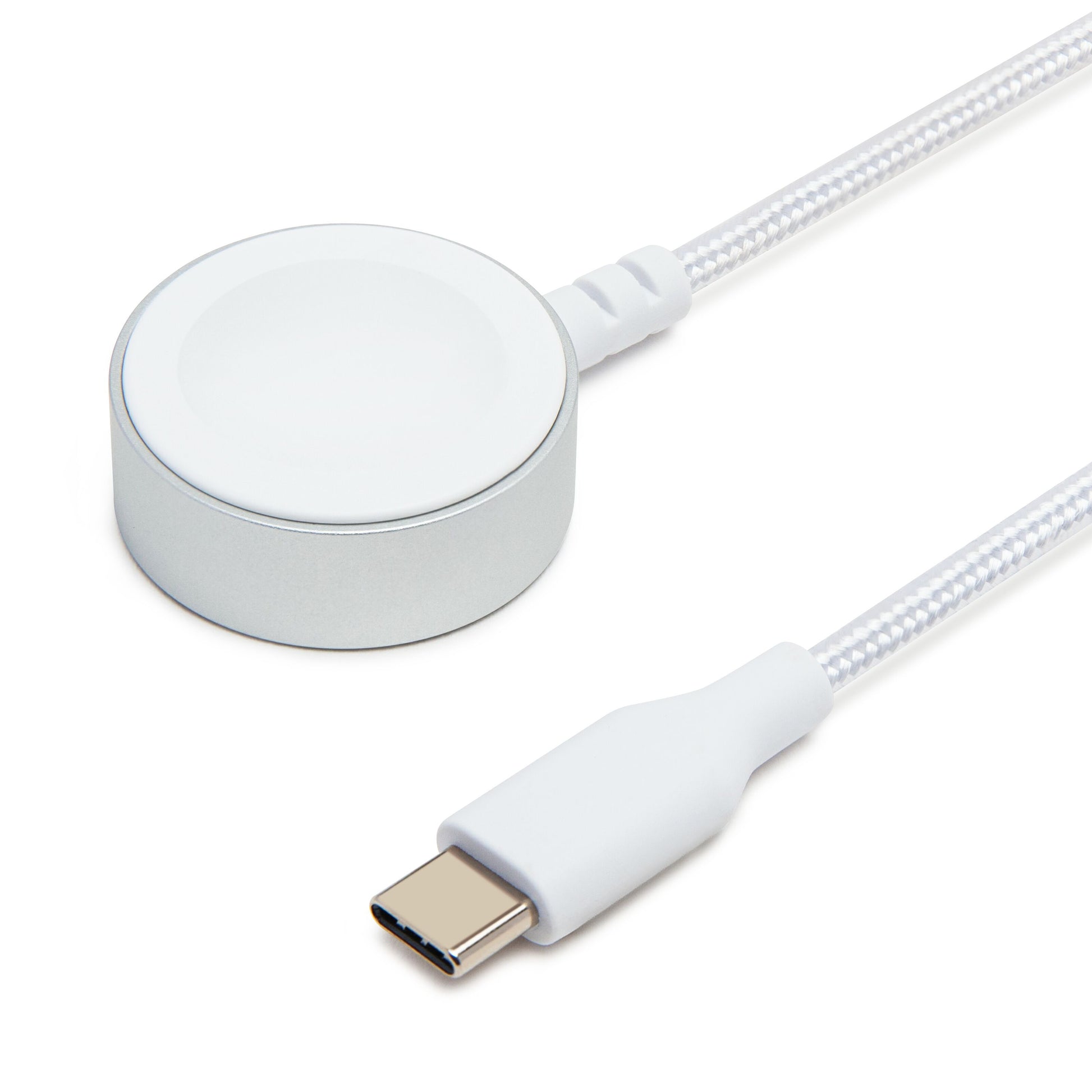 Linocell Apple Watch opladningskabel 1,2 m flettet USB-C kabel med magnetisk opladningspad til Apple Watch.