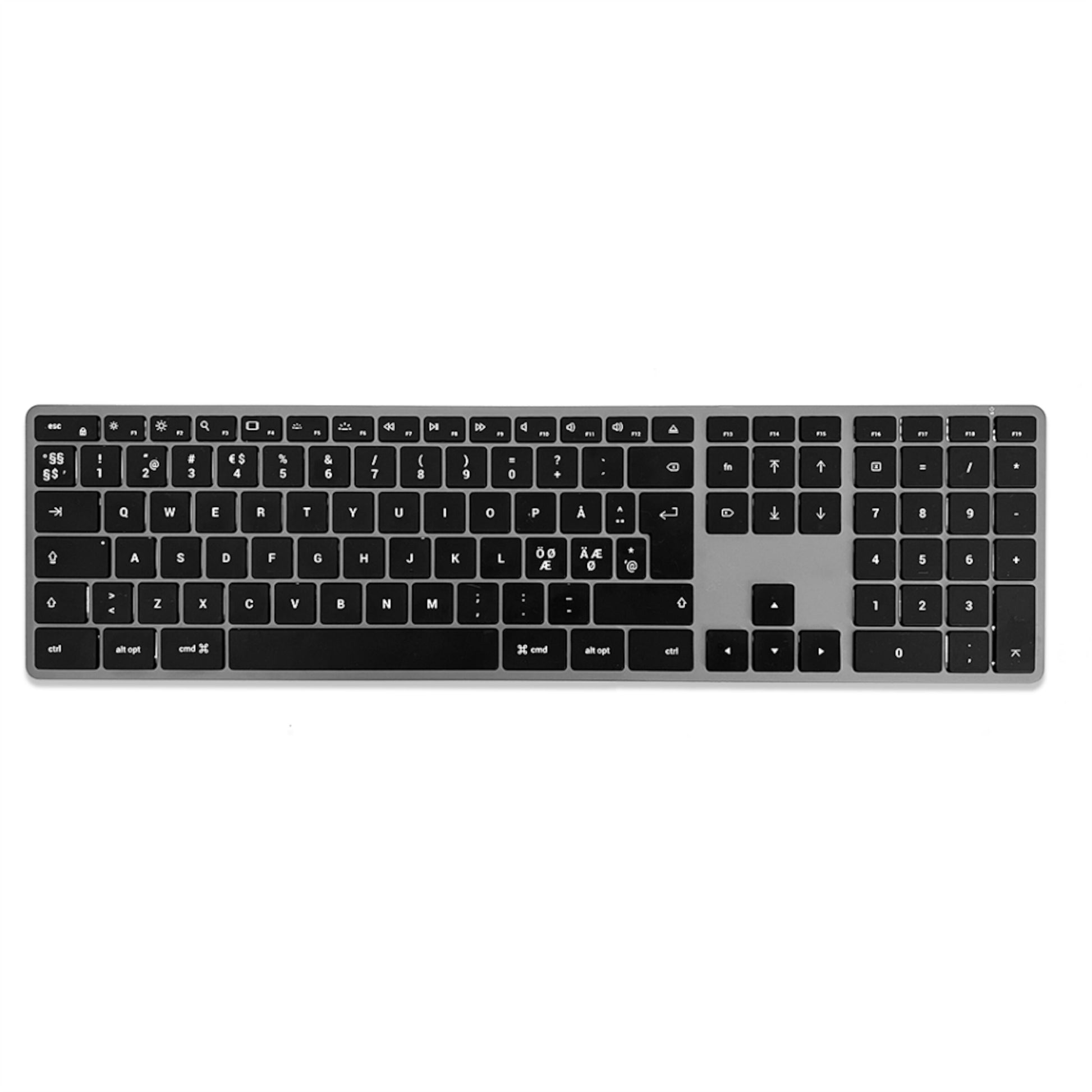 Satechi X3 trådløst tastatur, sort og sølv, Bluetooth, ultratynd, numerisk tastatur, engelske og arabiske taster.