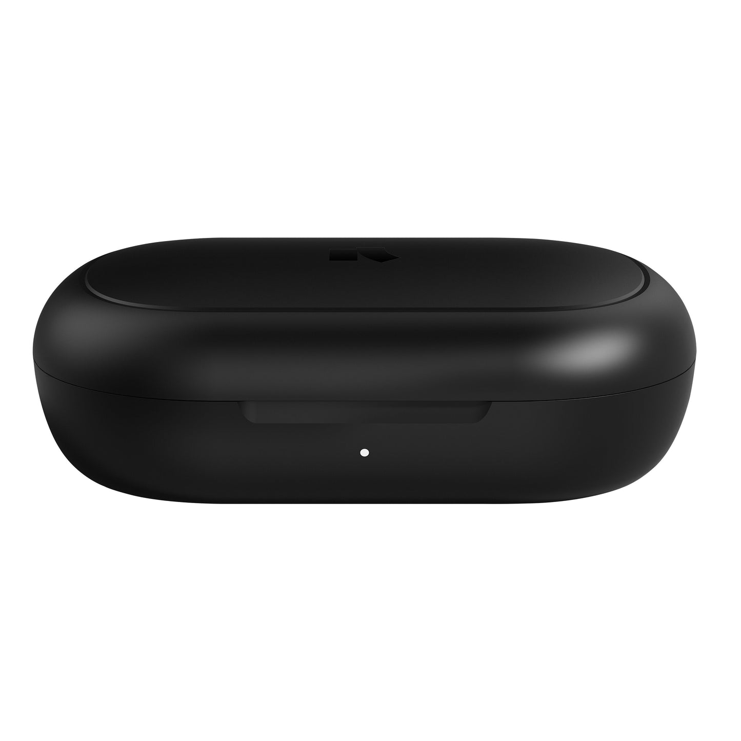 Nomadelic TWS Sport trådløse hovedtelefoner ladeetui, mat sort, logo på låget, LED-indikator foran.