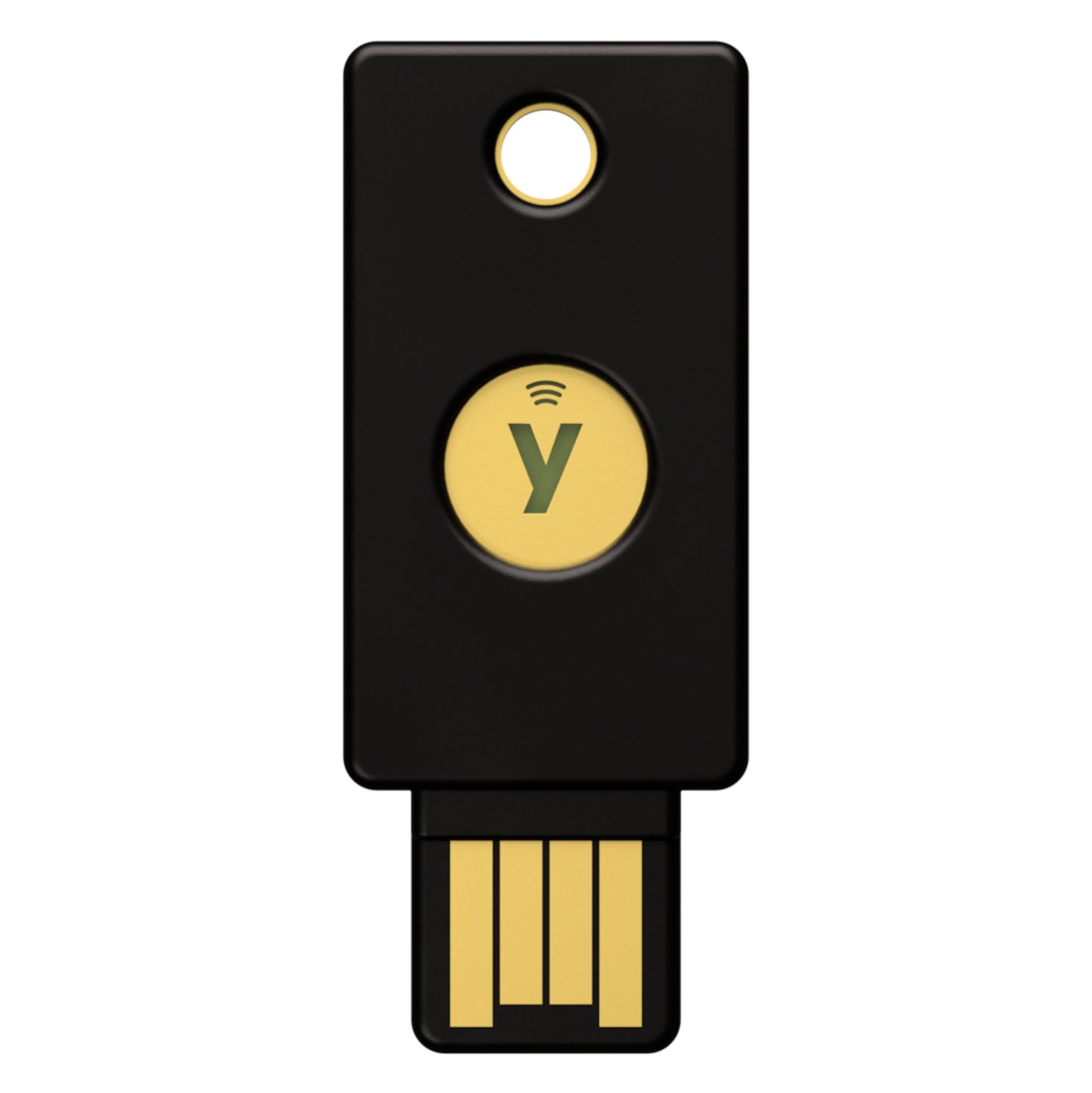 Yubico YubiKey 5 NFC sikkerhedsnøgle USB-A sort med gulddetaljer.
