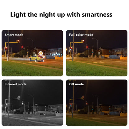 Imou Pære Cam LED-lampe med overvågningskamera viser nattesyn i Smart, Full-color, Infrared (sort/hvid) og Off modes.