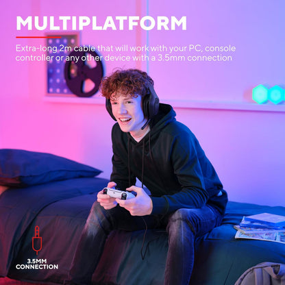 Trust GXT415 Zirox gaming-headset sort, mikrofon, 2m kabel, virker med PC, PS5 og enheder med 3,5mm jack.
