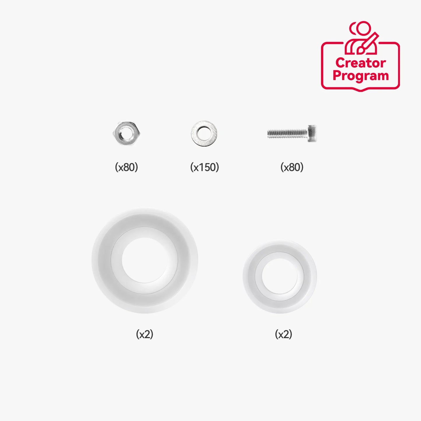 Creator Program logo, 80 møtrikker, 150 skiver, 80 bolte, to hvide ringe til Bambu Lab 3D-kit til jetmotor Grå.