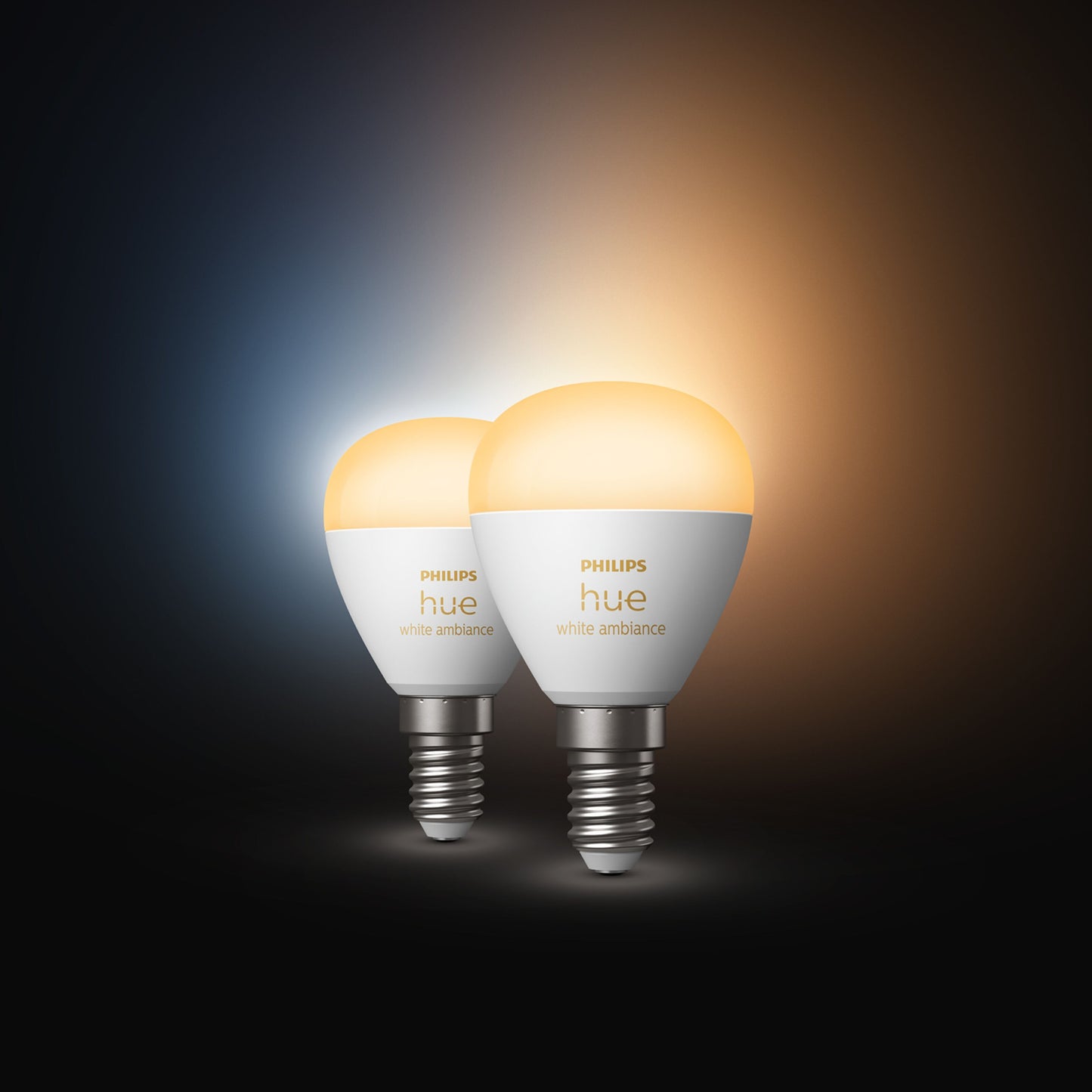 Philips Hue Luster Kuglelampe White Ambiance E14 470 lm pærer viser varm og kold lys, 2-pak.