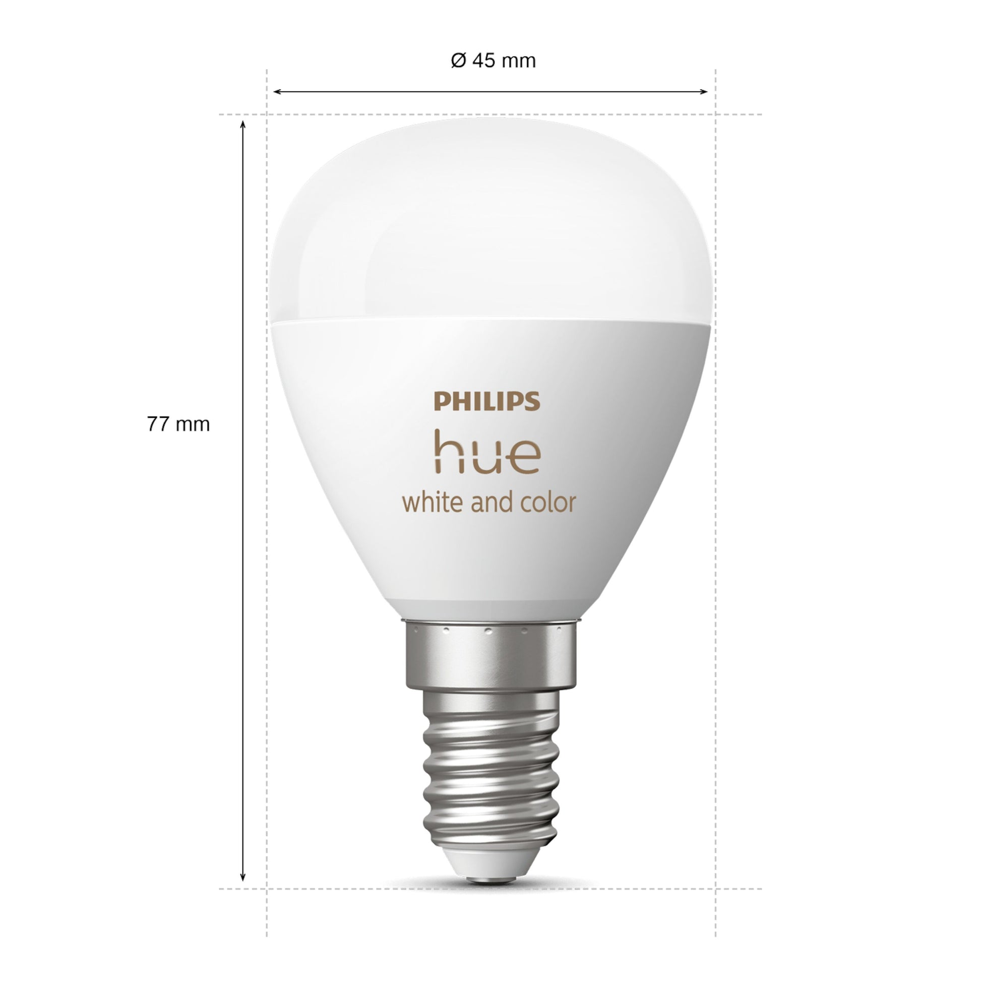Hue Luster kuglelampe White and Color Ambiance E14 470 lm 45 mm diameter 77 mm højde.