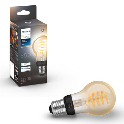 Philips Hue Filament A60 E27 smart LED-pære 550 lm med spiralformet glødetråd, Bluetooth, synlig emballage.
