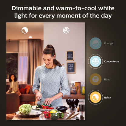 Philips Hue White Ambience E27 Smart LED-pære 800 lm 2-pak dæmpbar, tekst: Tilstandene Energy, Concentrate, Read  Relax.